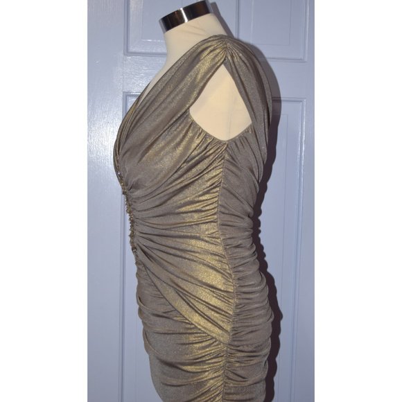 Cache Ruched Body-Con Jeweled Gold Dress XS - Picture 4 of 7